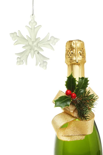 Champagne en sneeuwvlok decoratie — Stockfoto