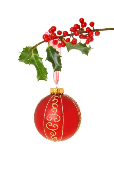 Bauble and holly — Stock Photo, Image