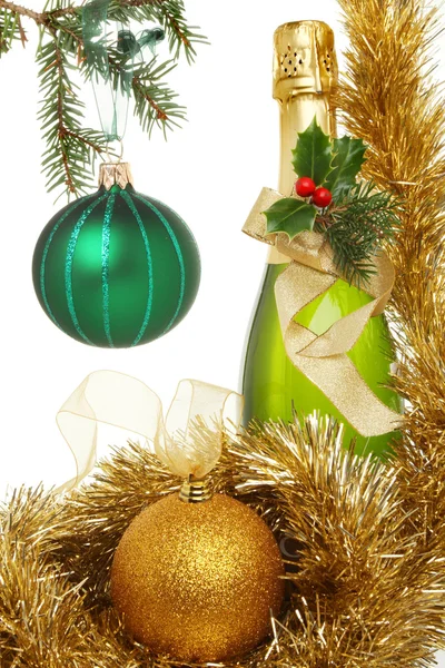 Champagne ball and tinsel — Stock Photo, Image