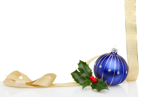 Cornice di Natale nastro d'oro bauble blu — Foto Stock