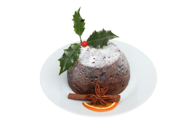 Decorated Christmas pudding — Stock Photo, Image