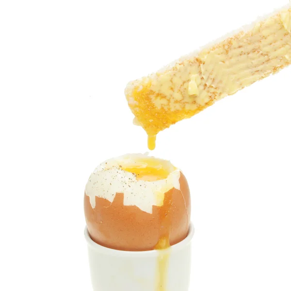 Soft boiled egg and toast soldier — Stock Photo, Image