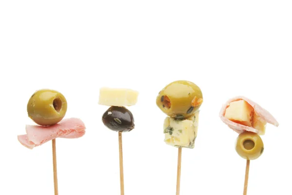 Olive, ham and cheese party nibbles — Stock Photo, Image