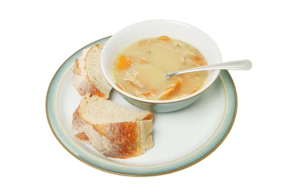 Soup and chunky bread — Stock Photo, Image