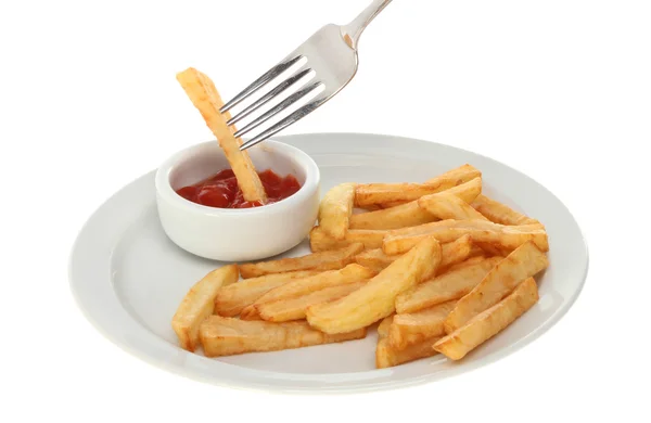 Fork chips and ketchup — Stock Photo, Image