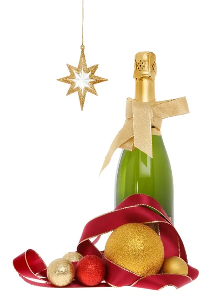 Champagne och jul dekoration — Stockfoto