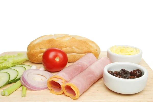 Ham baguette ingredients — Stock Photo, Image