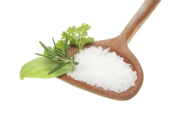 Herbs and sea salt — Stock Photo, Image