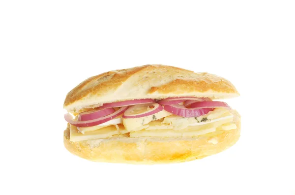 Cheese and onion baguette — Stock Photo, Image