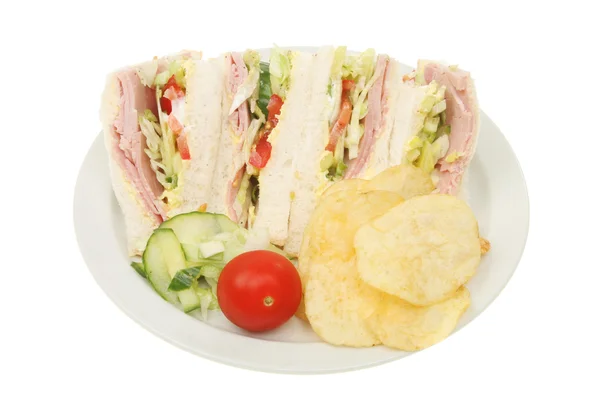 Ham sandwich on a plate — Stock Photo, Image