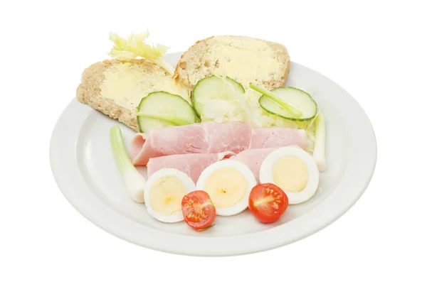 Prosciutto e sale d'uovo con pane — Foto Stock