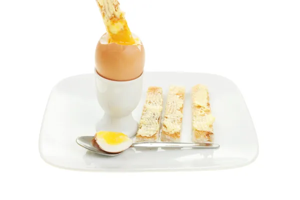 Boiled egg and soldiers — Stock Photo, Image
