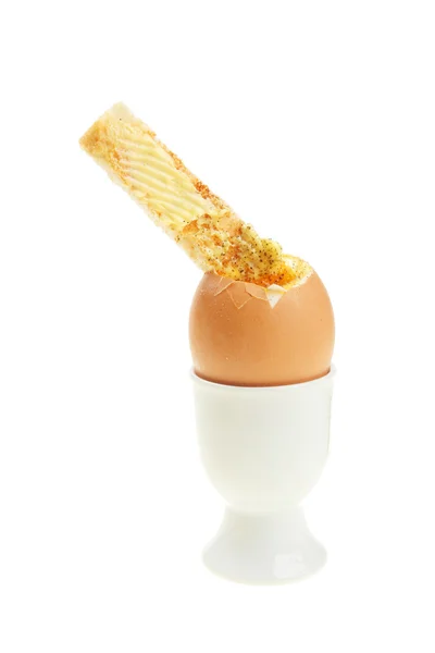 Boiled egg and soldier — Stock Photo, Image