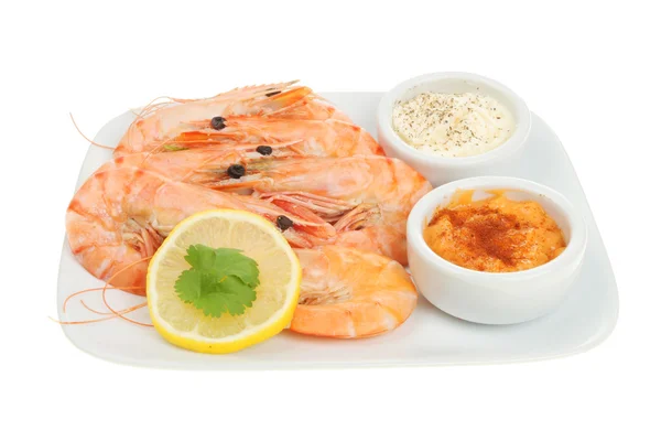 Prawns with dips — Stock Photo, Image