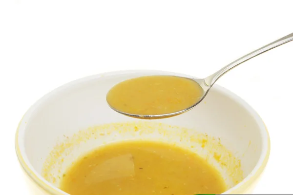 Sopa e colher — Fotografia de Stock