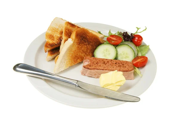 Pasztet tosty i sałatka — Zdjęcie stockowe