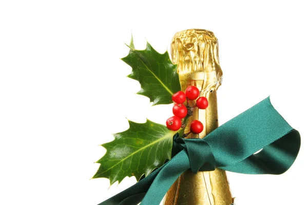 Botella de champán con decoración de Navidad —  Fotos de Stock