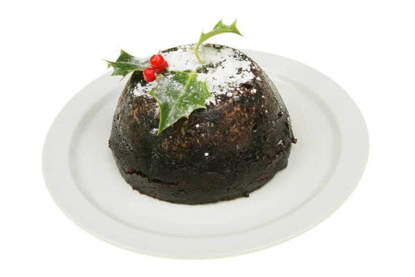 Christmas pudding on a plate — Stock Photo, Image
