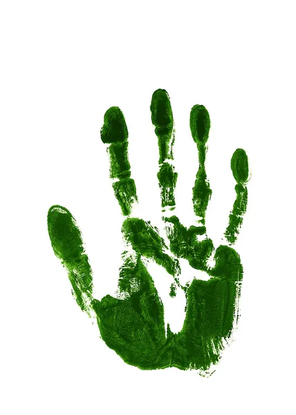 Green ink impression of left hand — Stock Photo, Image