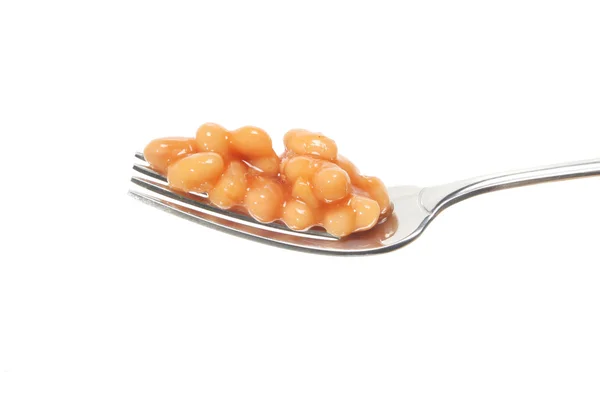 Baked beans on fork — Stock Photo, Image