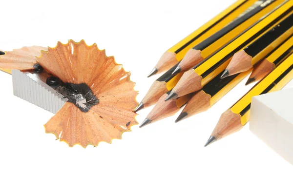 Group of pencils and sharpener — Stock Photo, Image