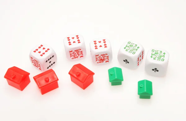 Poker dice ve evler — Stok fotoğraf