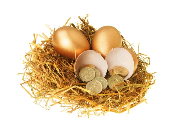 Arany-tojás és -érmék — Stock Fotó