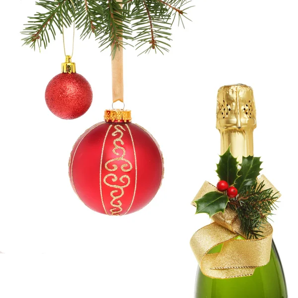 Champagne and baubles — Stock Photo, Image