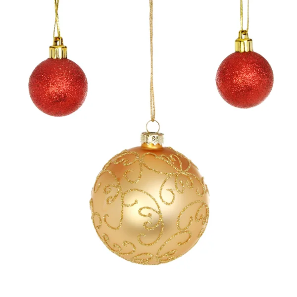 Goud en rode kerstballen — Stockfoto