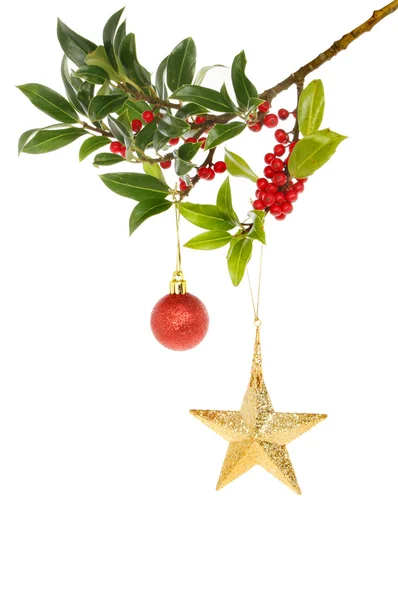 Holly gold star and bauble — Stock Photo, Image