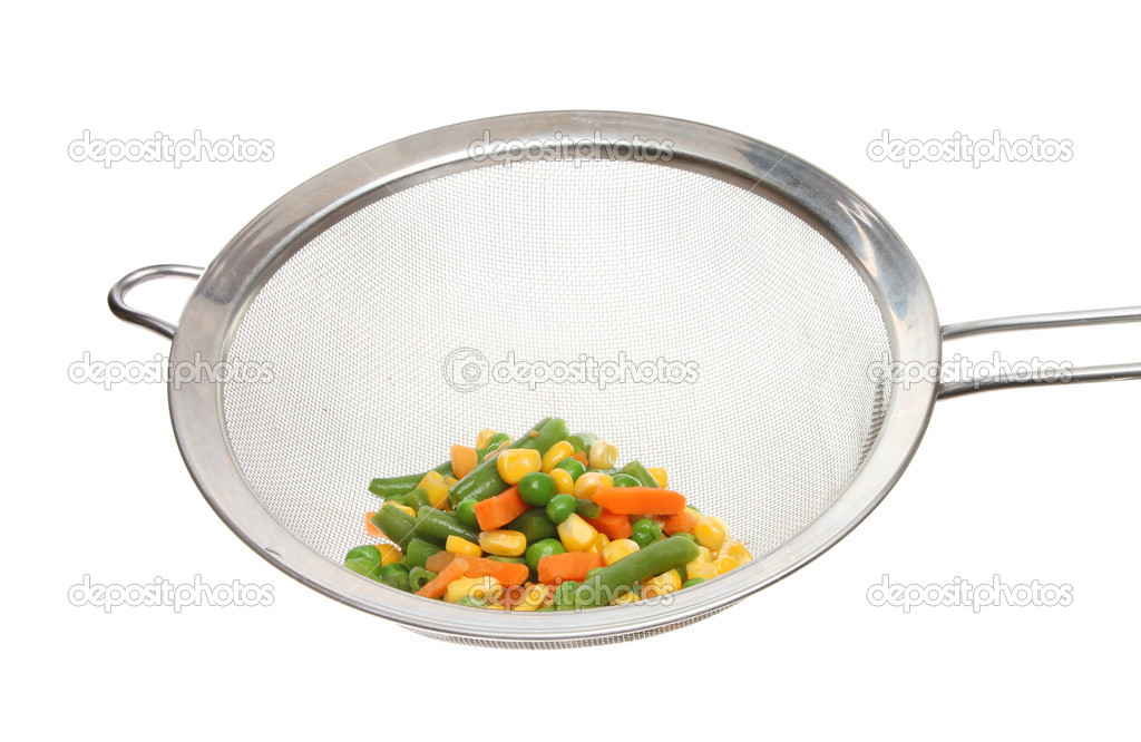 Mixed vegetables in a sieve