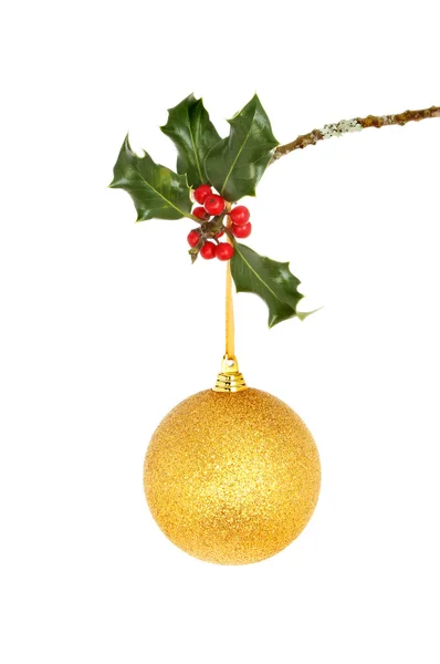Ball and holly — Stock Photo, Image