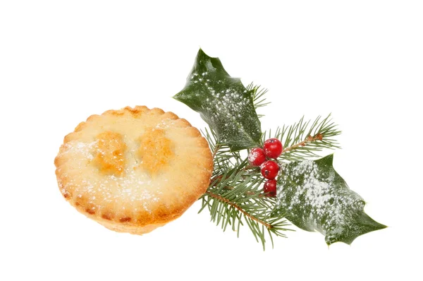 Mince pie and holly — Stock Photo, Image