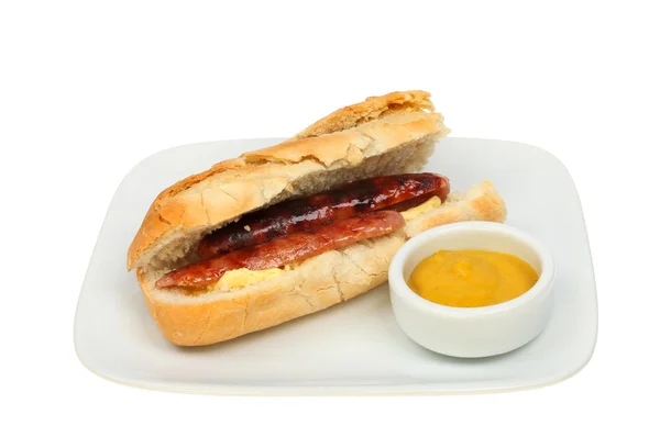 Sausage baguette — Stock Photo, Image