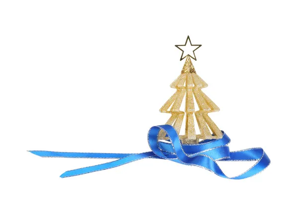 Decoração Natal Fita Azul Prata Drapeado Torno Uma Decoração Árvore — Fotografia de Stock