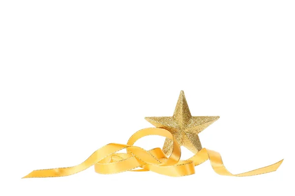 Decoración Navidad Estrella Del Brillo Del Oro Con Una Cinta — Foto de Stock