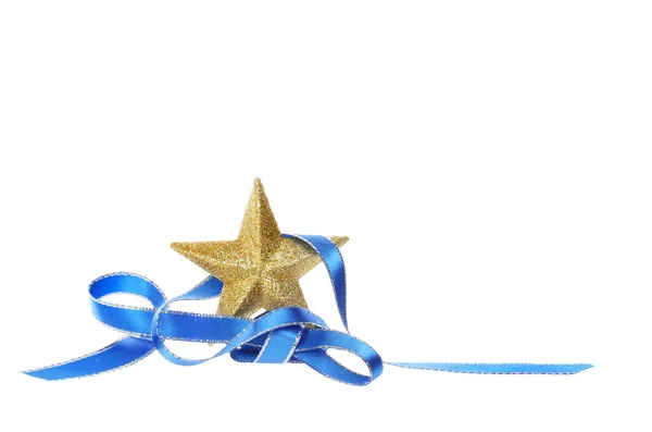 Estrella Del Brillo Del Oro Plata Flecos Azul Cinta Decoración — Foto de Stock