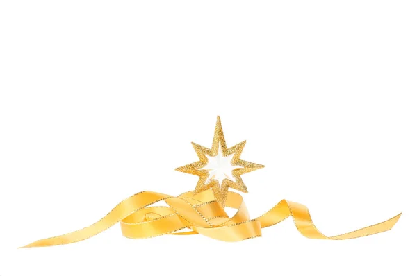 Estrella Del Brillo Del Oro Decoración Navidad Cinta Aislada Contra — Foto de Stock