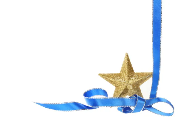Juldekoration Guld Glitter Stjärna Draperad Med Ett Blått Och Silver — Stockfoto