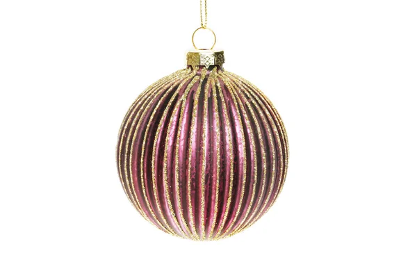 Red Gold Glitter Ribbed Christmas Bauble Isolated White — Stockfoto