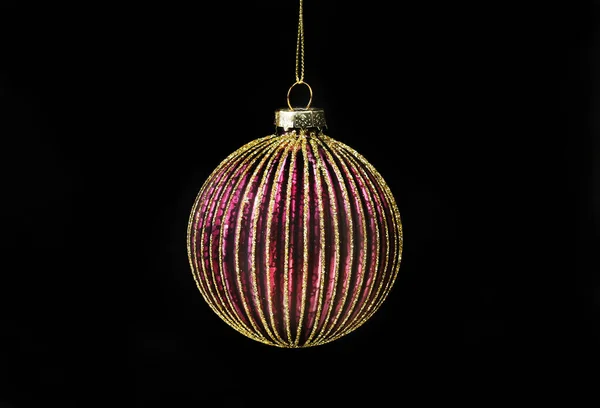 Red Gold Glitter Bauble Isolated Black Stock Picture