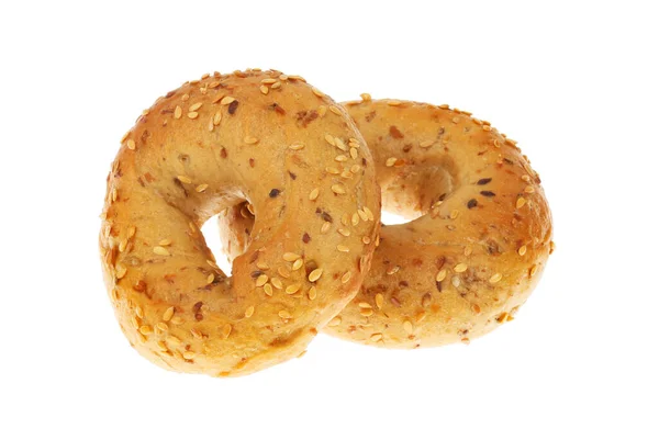 Two Seeded Bagels Isolated White — Photo