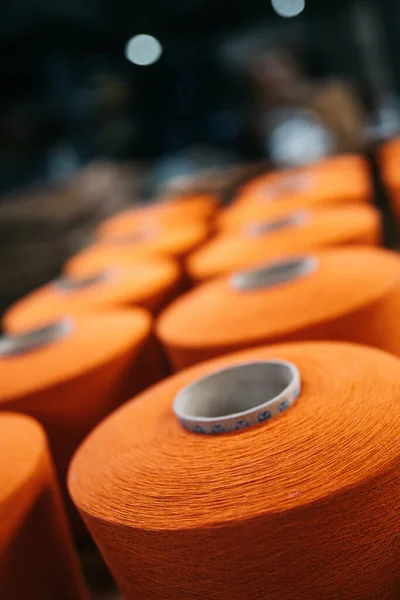 Cotton yarns or threads on spool tube bobbins at cotton yarn factory