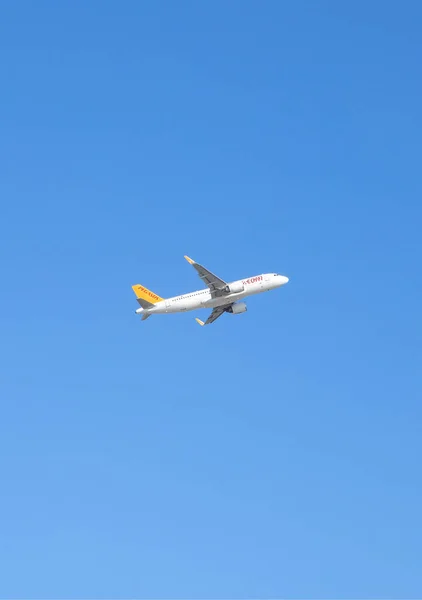Airplane Flying Blue Sky Background Aircraft Isolated Sky — Fotografia de Stock