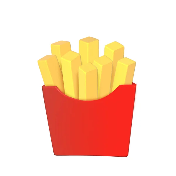French Fries Pack Box Cartoon Fast Food Fry Potato Render — Photo