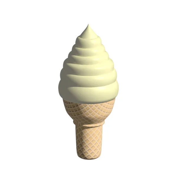 Vanilla ice cream in waffle cone isolated icon. Swirl of soft serve ice cream with textured waffle cup realistic 3d illustration on white background.