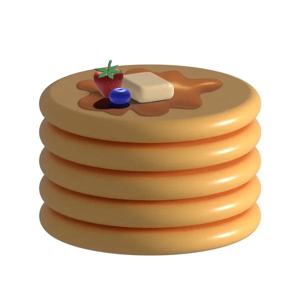 Fluffy Stack Pancakes Maple Syrup Butter Fresh Fruit White Background — Photo