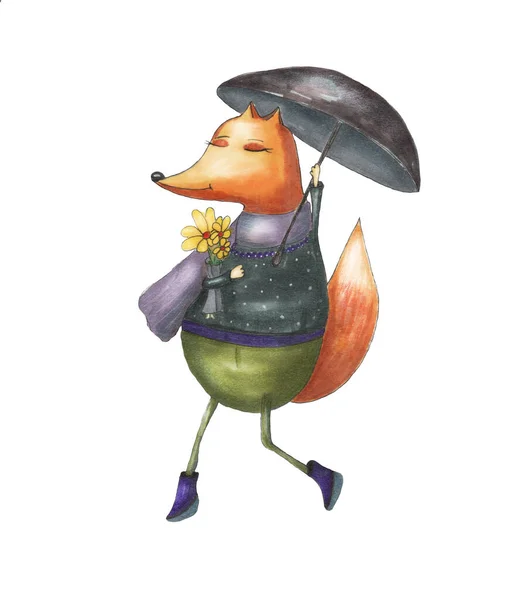 우산으로 유행하는 손으로 여우를 — 스톡 사진
