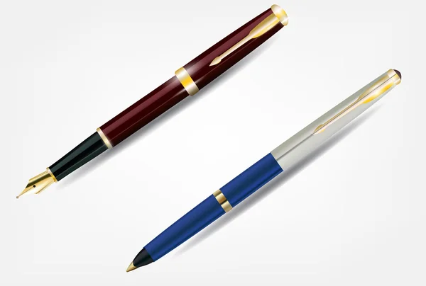 Stift mit Goldfeder und Kugelschreiber. — Stockvektor