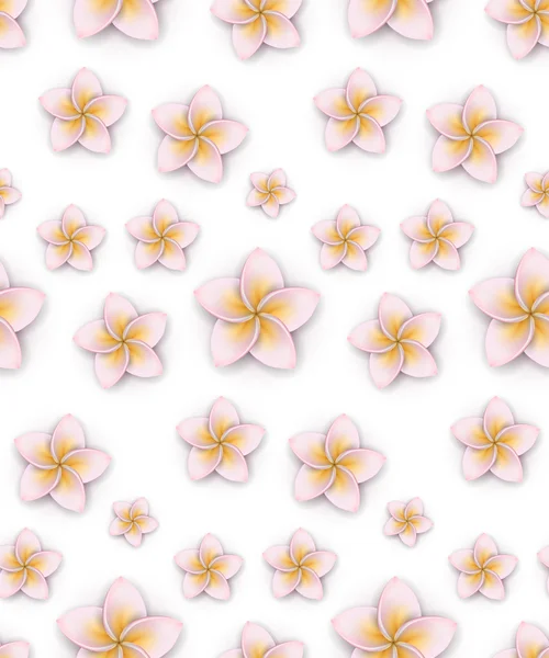 Pink plumeria (frangipani) flower seamless pattern. — Stock Vector